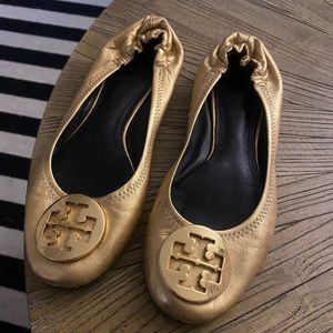 Tori Burch Gold Flats Size 8